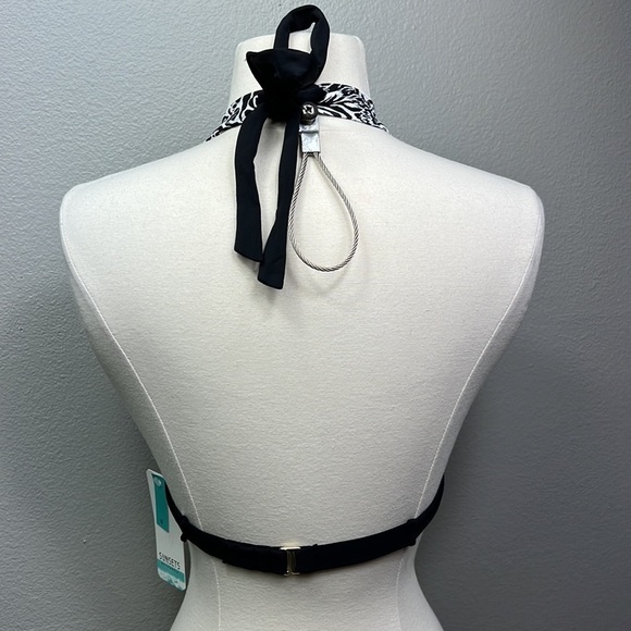 NWT Halter Bikini Top Sunsets California Beach Swim Black White Small - Picture 3 of 7
